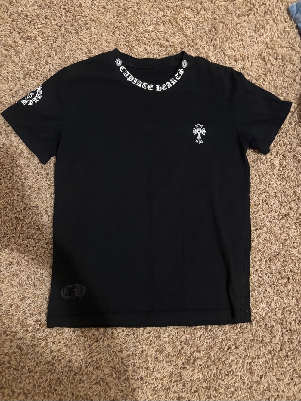 Chrome Hearts Black Short Sleeve Tee with White Cross Logos